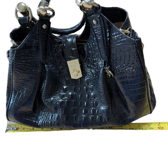 Brahmin Elisa Melbourne Large Leather Satchel Black Gold Registration Card - Picture 10 of 12